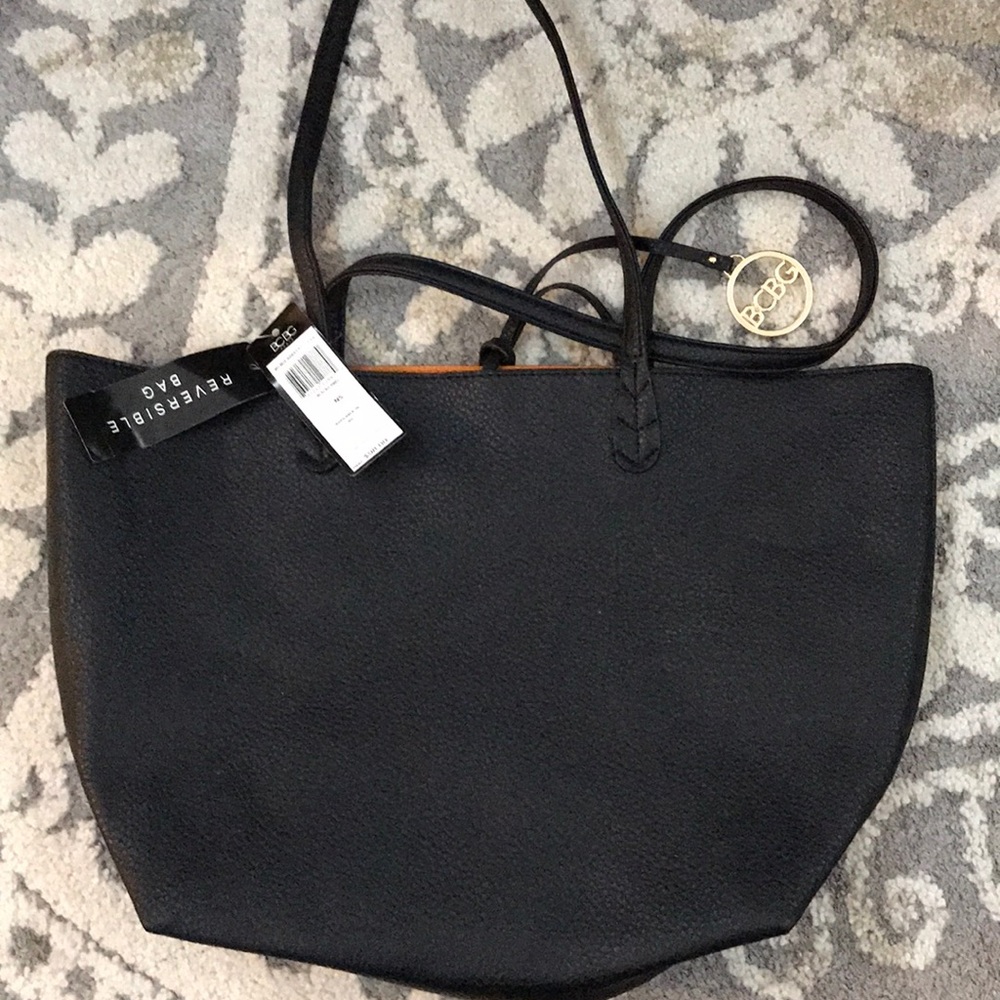 BCBG black leather handbag reversible  w/tags